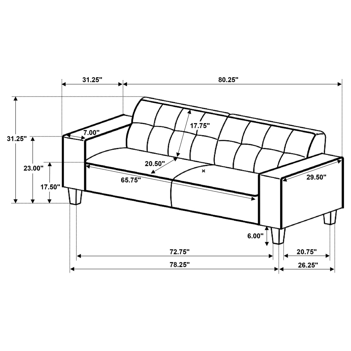 Deerhurst Upholstered Track Arm Tufted Sofa in Greige