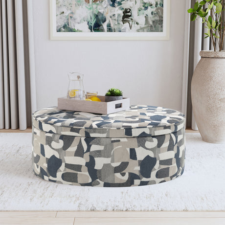 Tomkins Oval Upholstered Storage Ottoman, Indigo Blue