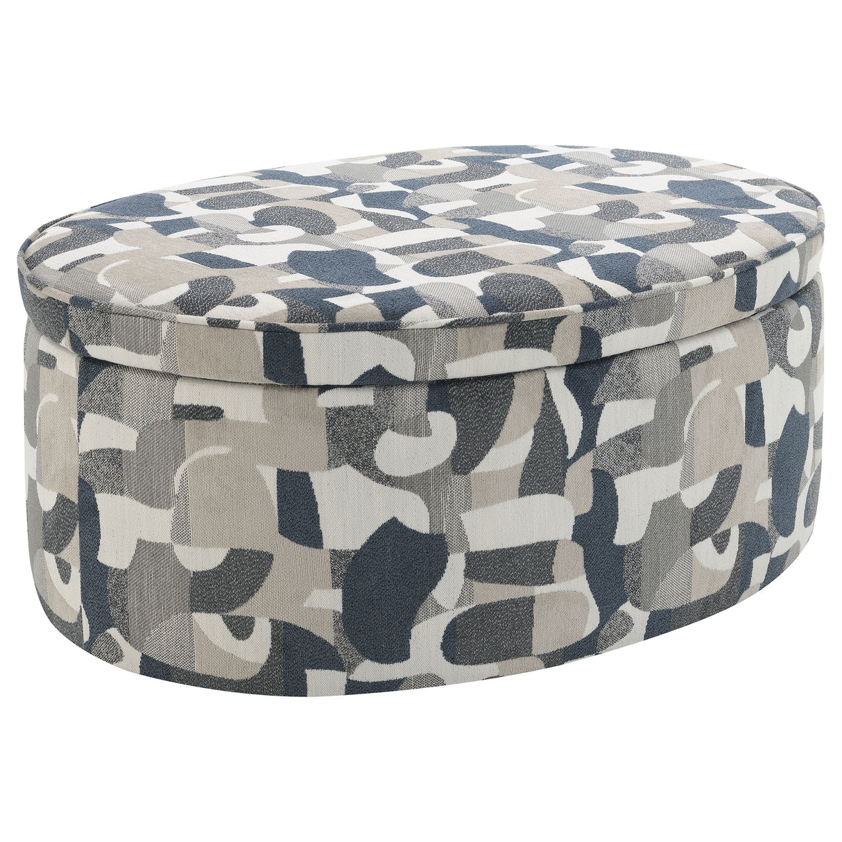 Tomkins Oval Upholstered Storage Ottoman, Indigo Blue