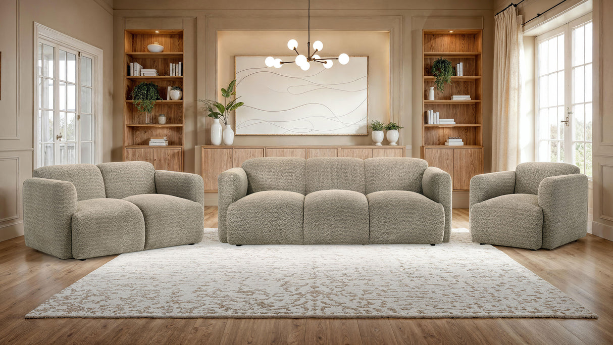 Dorset Fabric Upholstered Round Track Arm Sofa in Brown