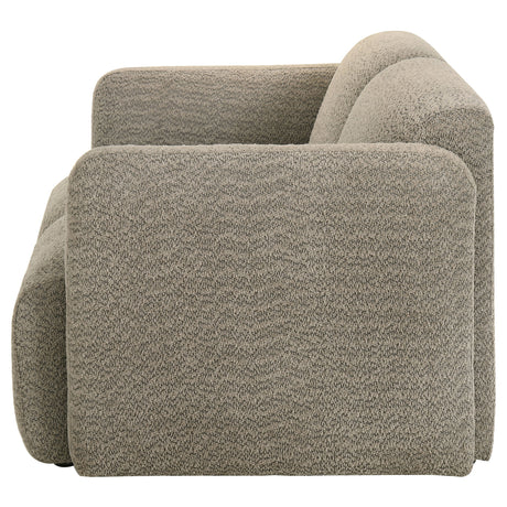 Dorset Fabric Upholstered Round Track Arm Loveseat in Brown