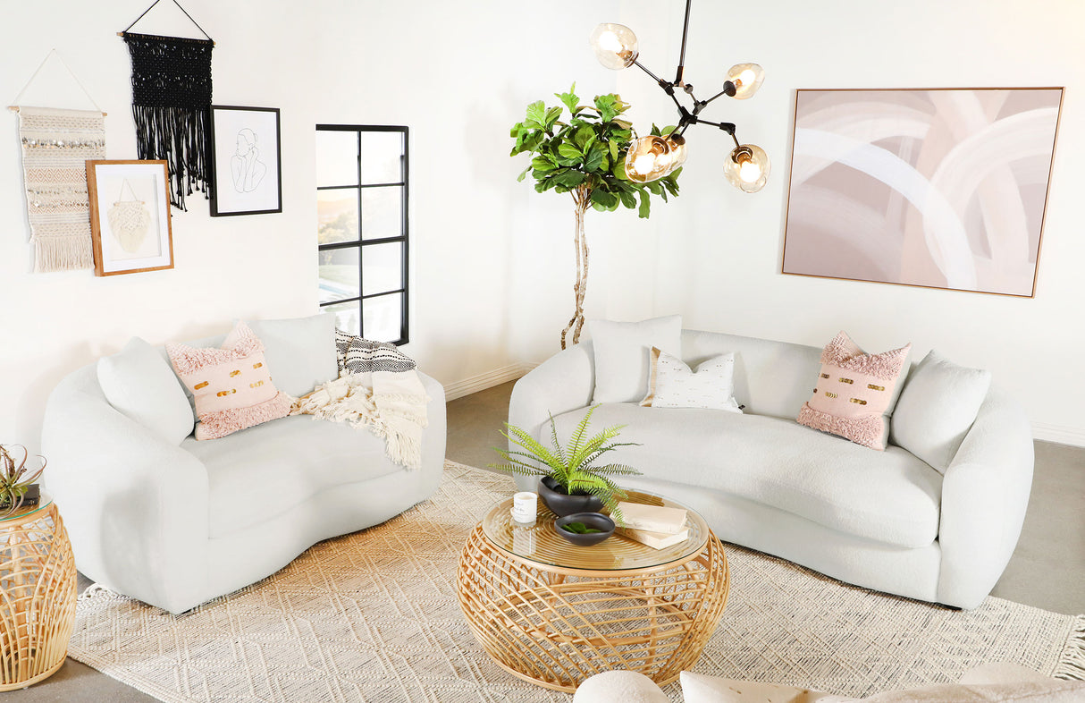 Isabella 2-Piece Faux Sheepskin Sofa Set in Ivory