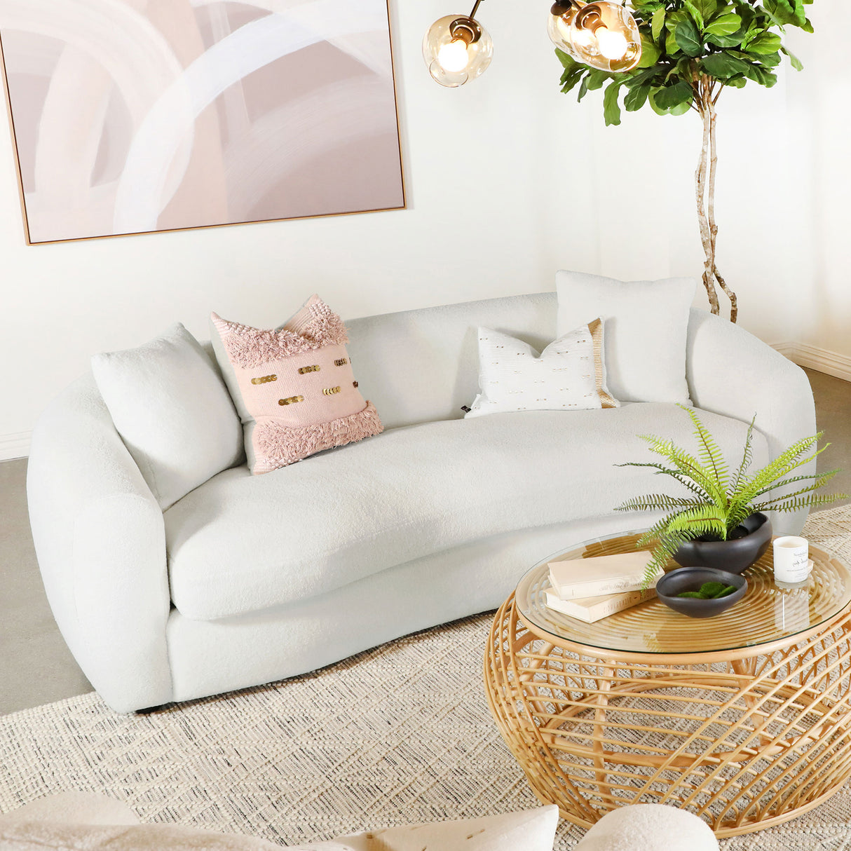 Isabella Faux Sheepskin Upholstered Sofa in Ivory