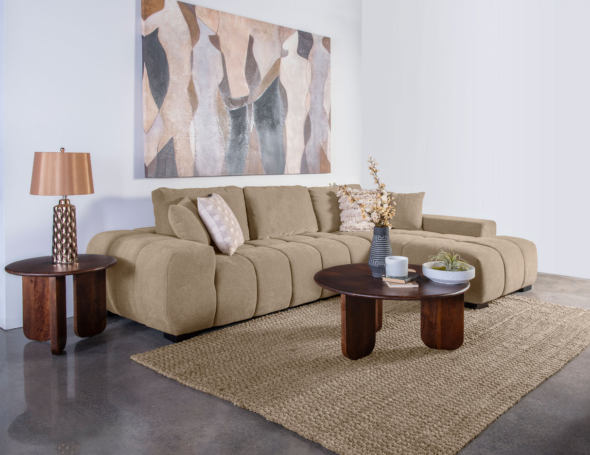 Octavia Upholstered Sectional Chaise Sofa in Camel