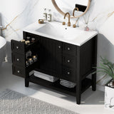 36" Bathroom Vanity & Sink, 2 Cabinet And 3 Drawers - Black
