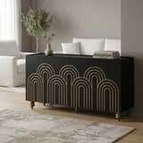 Fluted Sideboard Buffet Modern 4 Door Cabinet 60in x 32in with Storage