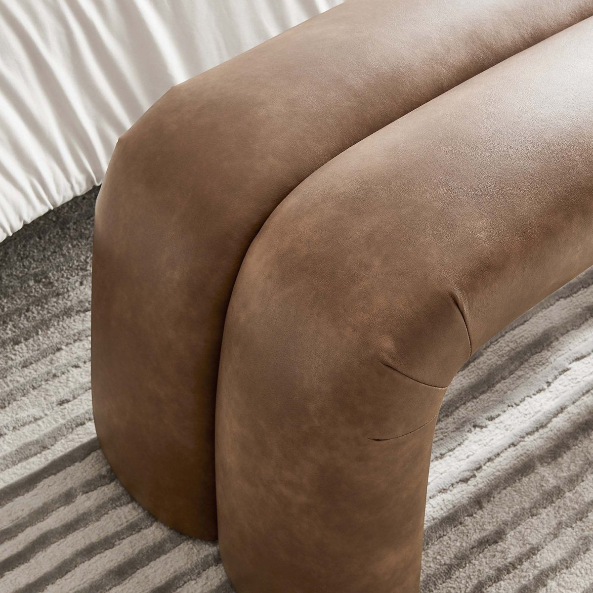51 Inch Vegan Leather Upholstered Accent Bench with Rounded Corners and Channel Seam - Benches available at Alpine Outlets in Denver