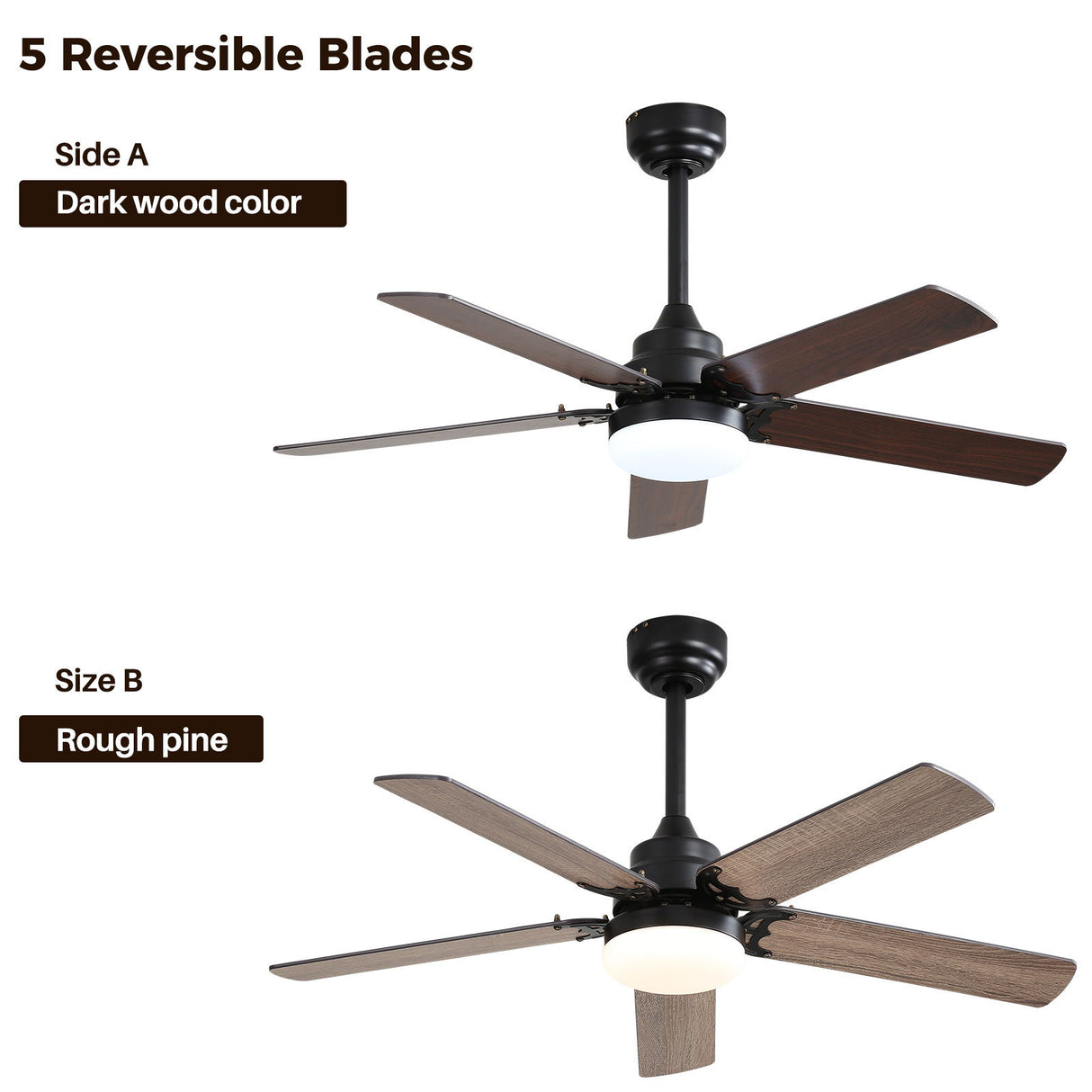 Modern Ceiling Fan With 3 Color Dimmable Light 5 Blades Remote Control Reversible Dc Motor For Bedroom - Black - Ceiling Fans - Alpine Outlets