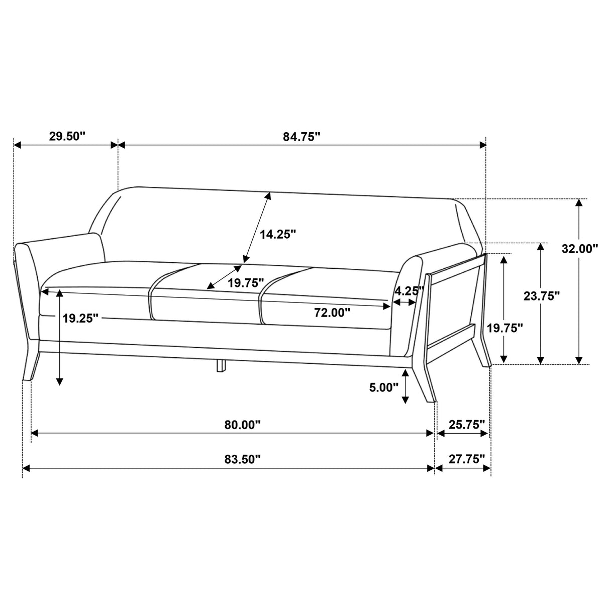 Vaughn Fabric Upholstered Flared Arm Sofa in Grey