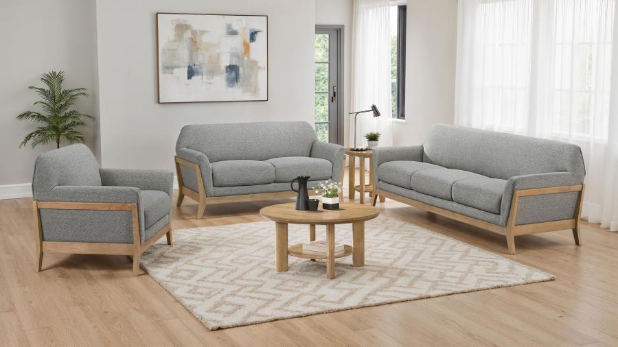 Vaughn Grey Fabric Upholstered Mid-Century Flared Arm Sofa