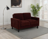 Ruth Fabric Upholstered Track Arm Loveseat in Rust Red