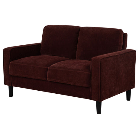 Ruth Fabric Upholstered Track Arm Loveseat in Rust Red