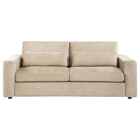 Amador Camel Chenille Track Arm Sofa with Lumbar Pillows