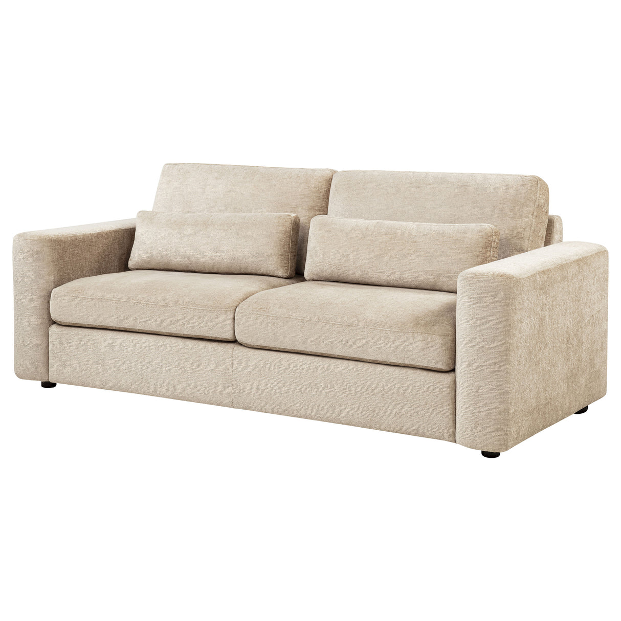 Amador Camel Chenille Track Arm Sofa with Lumbar Pillows