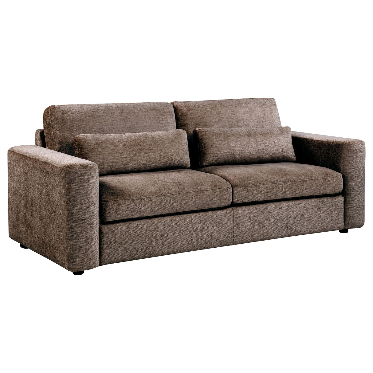 Amador Chocolate Chenille Track Arm Sofa with Lumbar Pillows