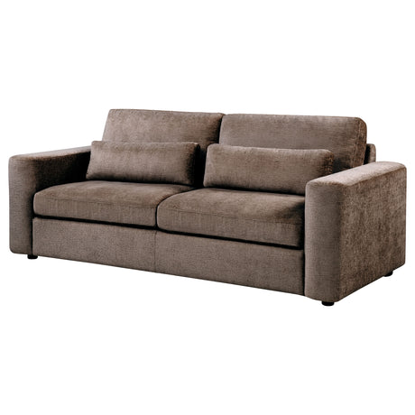 Amador Chocolate Chenille Track Arm Sofa with Lumbar Pillows