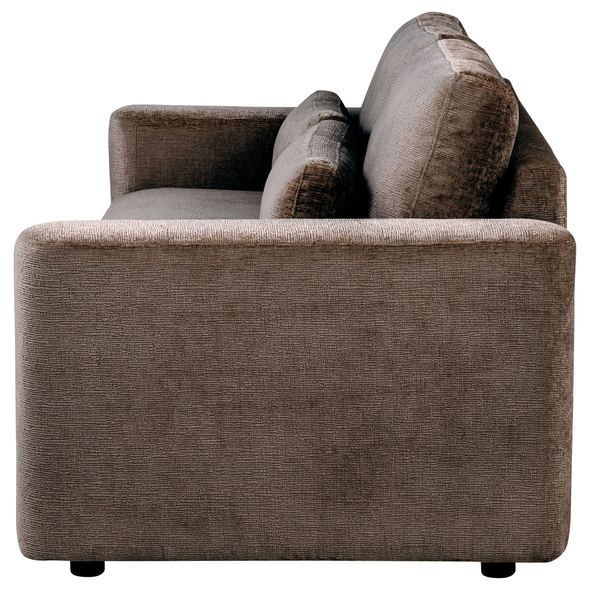 Amador Chocolate Chenille Track Arm Sofa with Lumbar Pillows