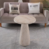 Fluted Pedestal Round Coffee Table - Beige / Yellow
