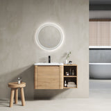 Wall Mounted Bathroom Vanity & Sink, Storage Shelves & Soft Close Door