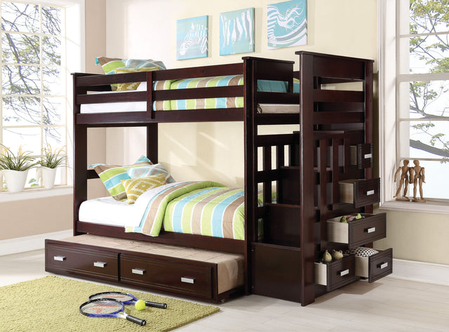 Allentown - Twin / Twin Bunk Bed With Trundle Storage - Espresso - Bunk Beds - Alpine Outlets