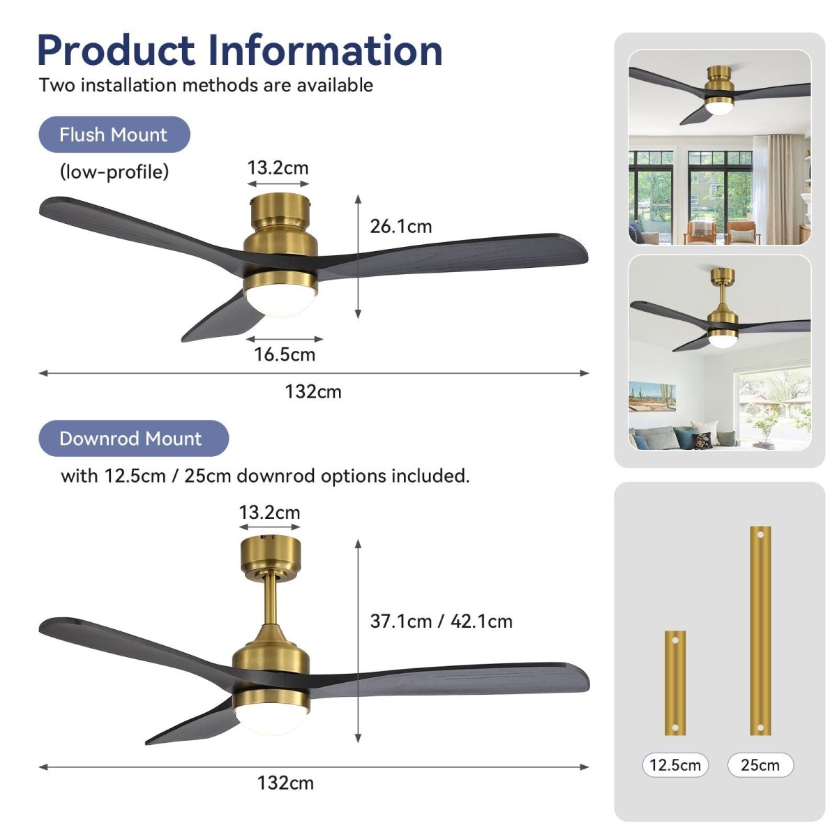 52" Ceiling Fan With Dimmable LED Light, 6 Speed DC Motor, 3 Blades - Ceiling Fans available at Alpine Outlets in Denver