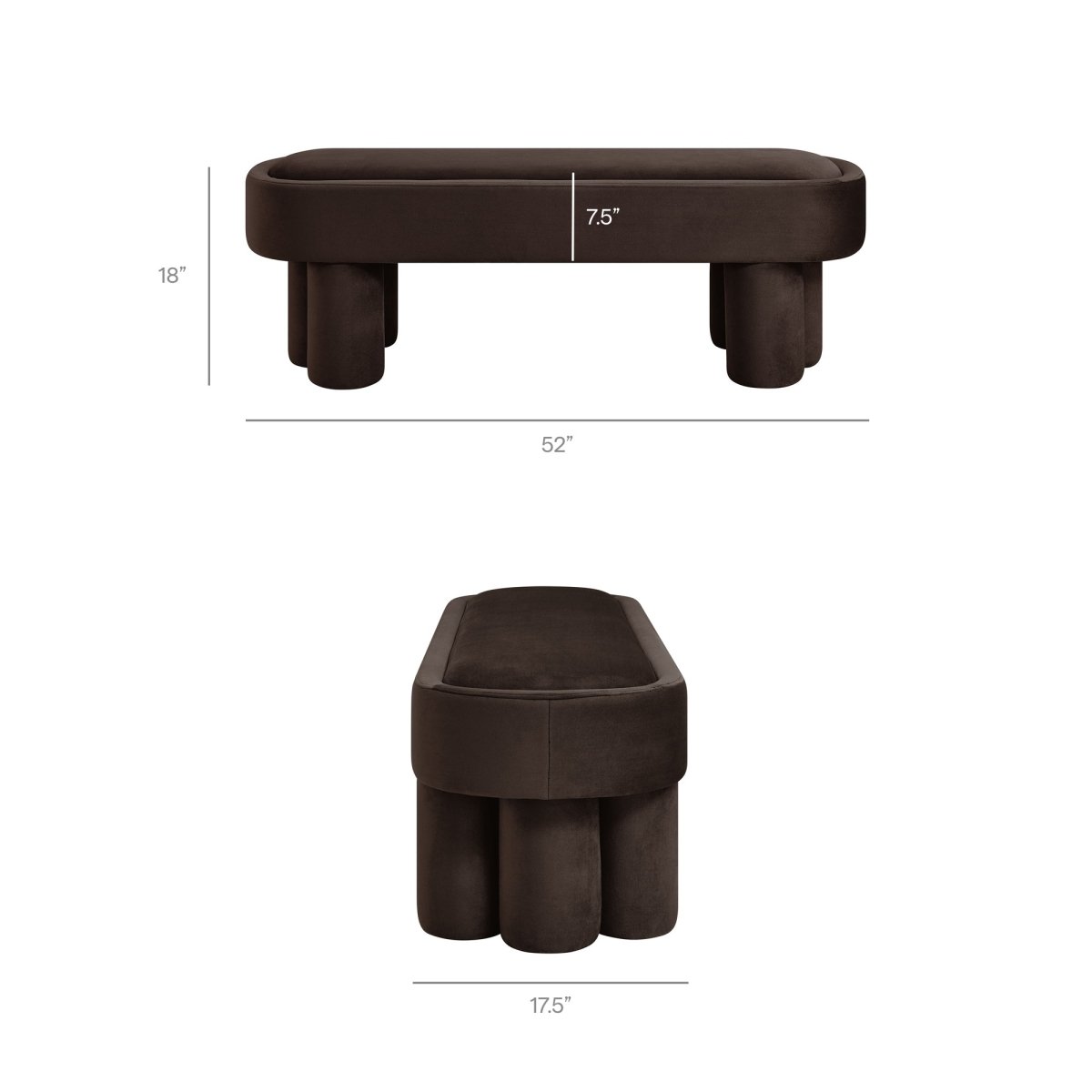 52 Inch Oval Performance Velvet Accent Bench with Sculptural Clover - Base Legs - Benches available at Alpine Outlets in Denver