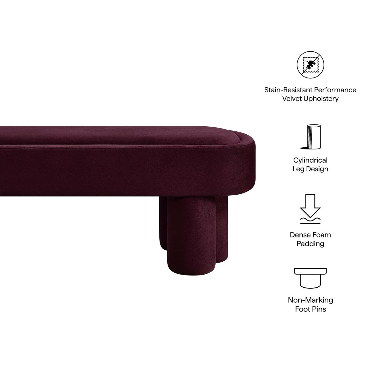 52 Inch Oval Performance Velvet Accent Bench with Sculptural Clover - Base Legs - Benches available at Alpine Outlets in Denver