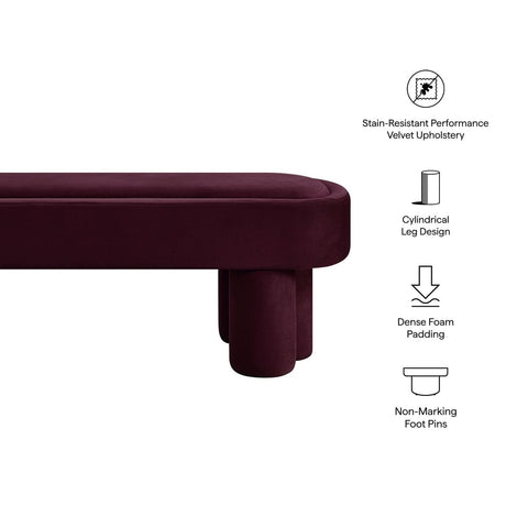 52 Inch Oval Performance Velvet Accent Bench with Sculptural Clover - Base Legs - Benches available at Alpine Outlets in Denver