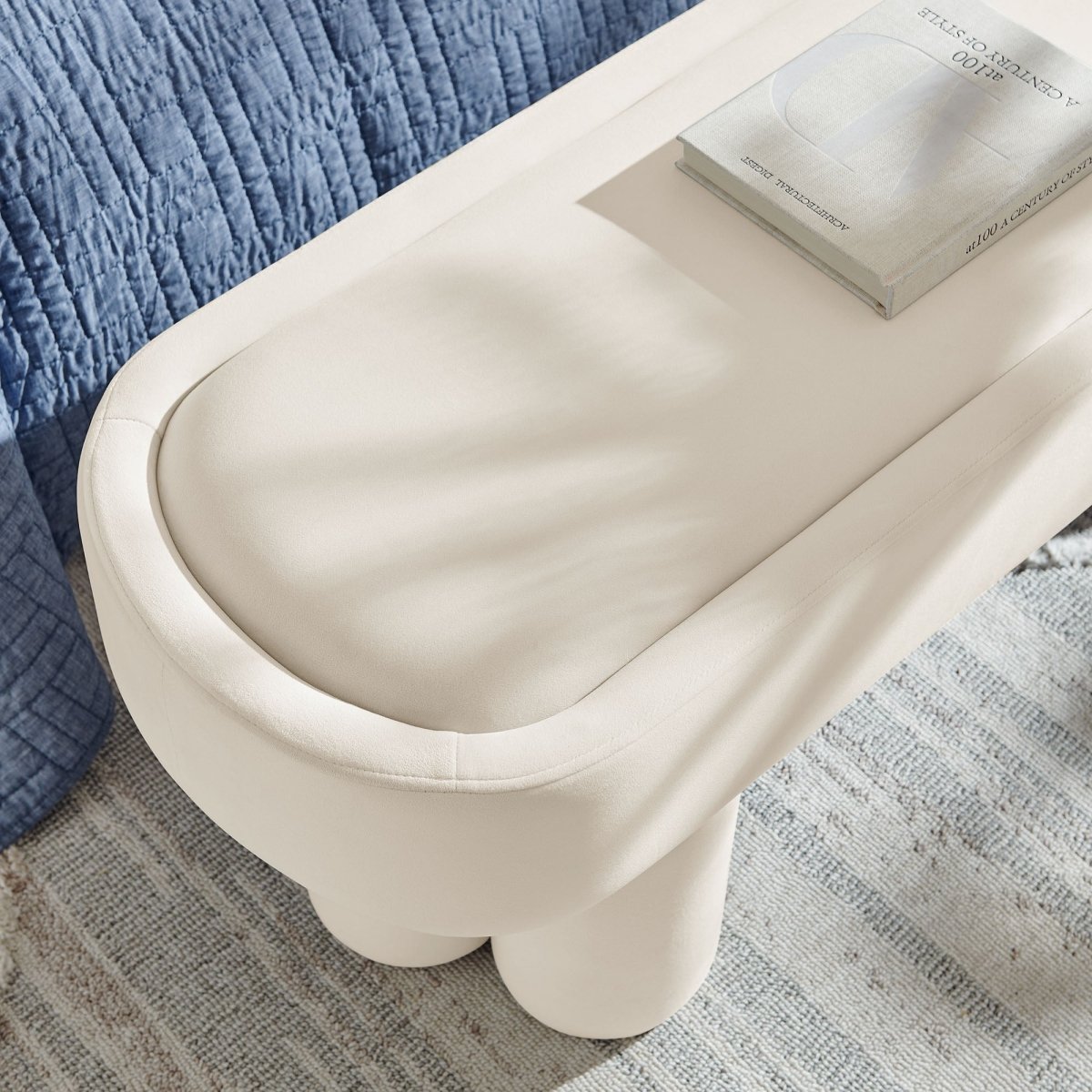 52 Inch Oval Performance Velvet Accent Bench with Sculptural Clover - Base Legs - Benches available at Alpine Outlets in Denver