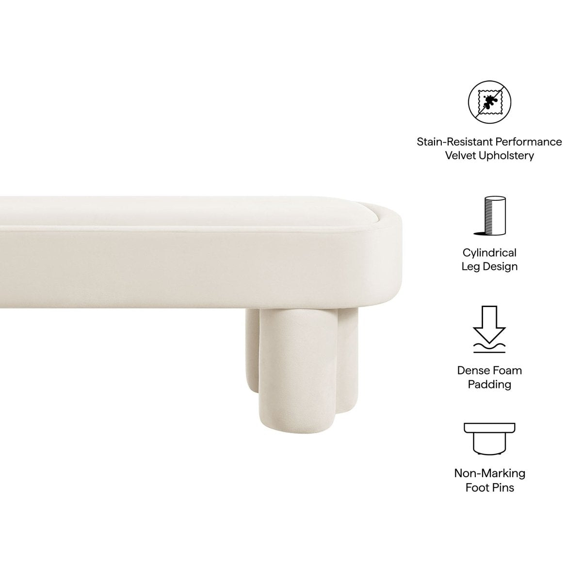 52 Inch Oval Performance Velvet Accent Bench with Sculptural Clover - Base Legs - Benches available at Alpine Outlets in Denver