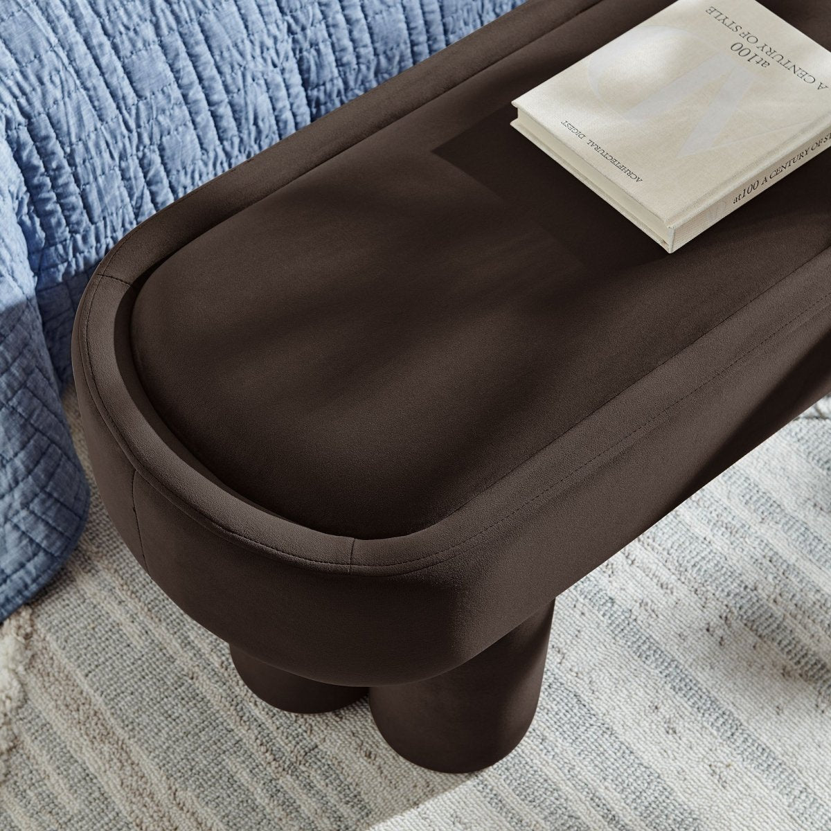52 Inch Oval Performance Velvet Accent Bench with Sculptural Clover - Base Legs - Benches available at Alpine Outlets in Denver