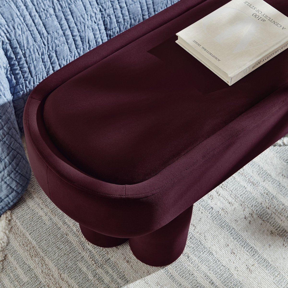52 Inch Oval Performance Velvet Accent Bench with Sculptural Clover - Base Legs - Benches available at Alpine Outlets in Denver