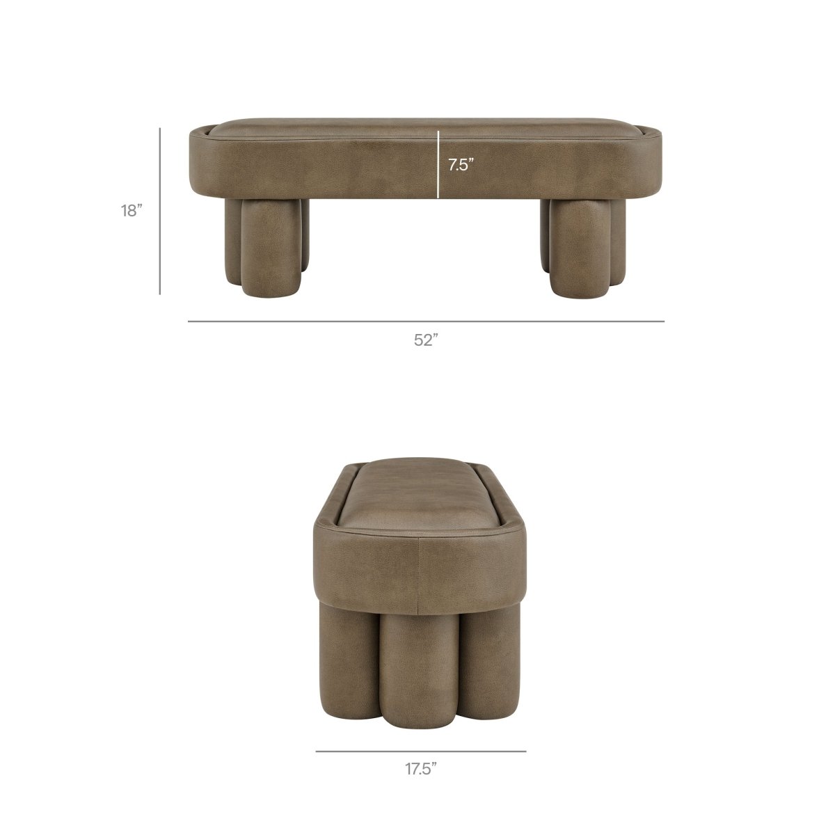 52 Inch Oval Vegan Leather Accent Bench with Sculptural Clover - Base Legs - Benches available at Alpine Outlets in Denver