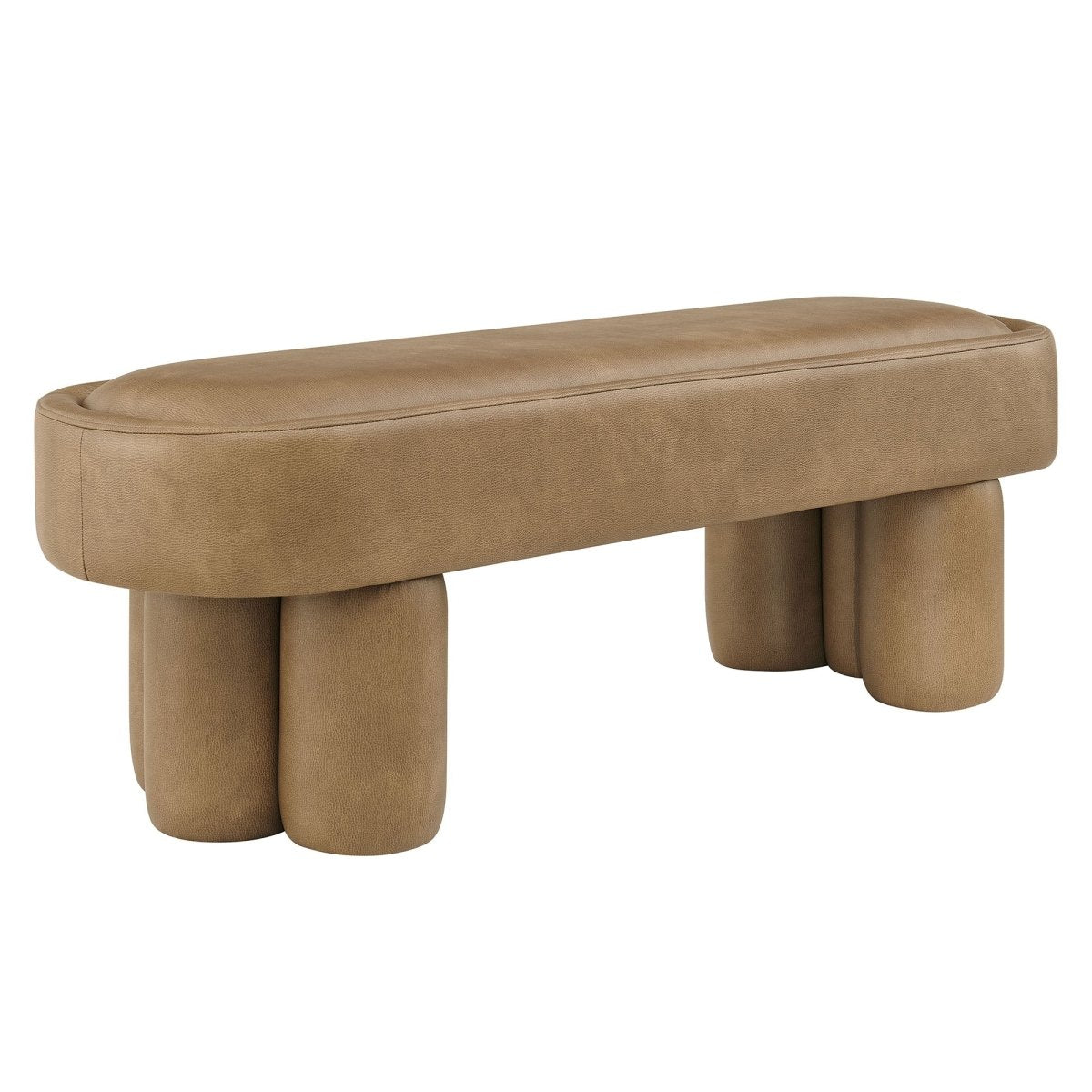 52 Inch Oval Vegan Leather Accent Bench with Sculptural Clover - Base Legs - Benches available at Alpine Outlets in Denver