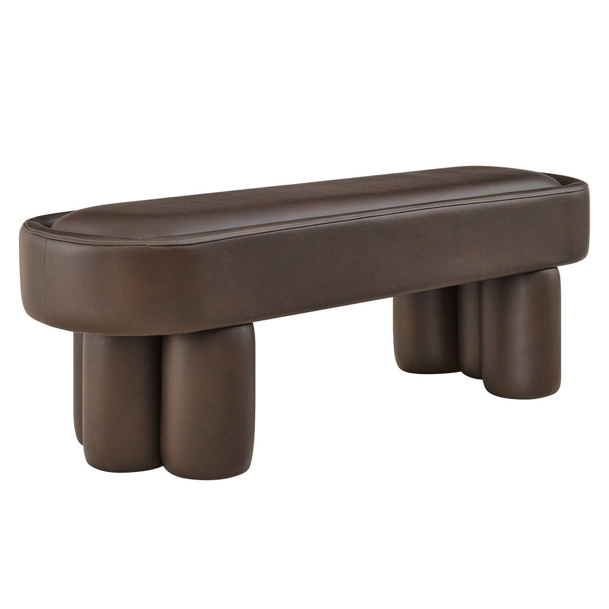 52 Inch Oval Vegan Leather Accent Bench with Sculptural Clover - Base Legs - Benches available at Alpine Outlets in Denver