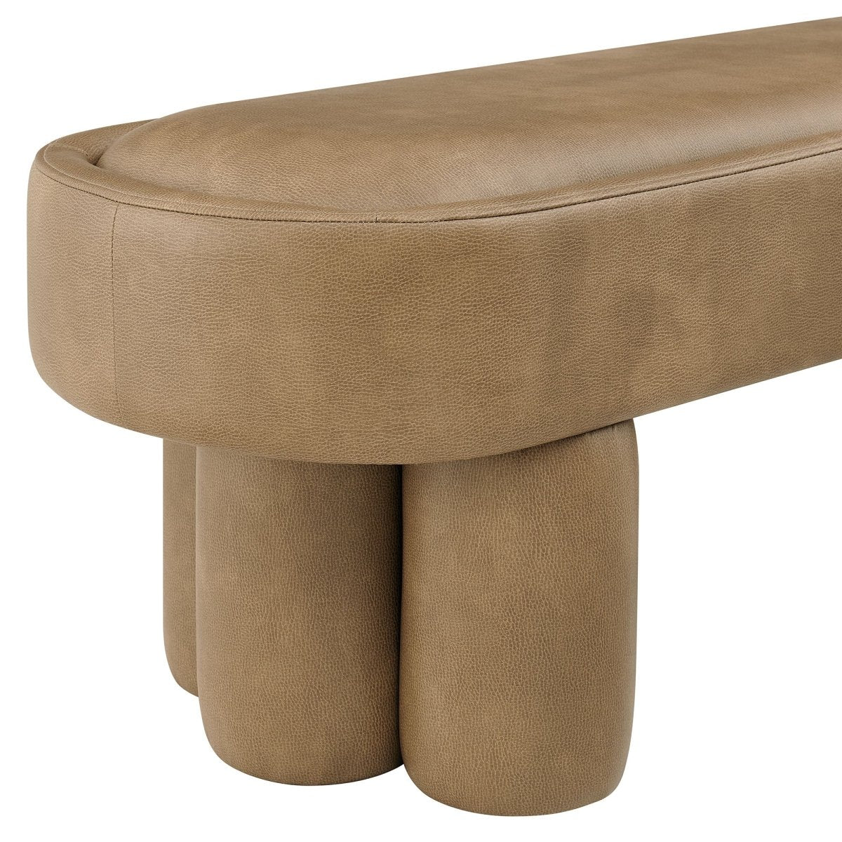 52 Inch Oval Vegan Leather Accent Bench with Sculptural Clover - Base Legs - Benches available at Alpine Outlets in Denver