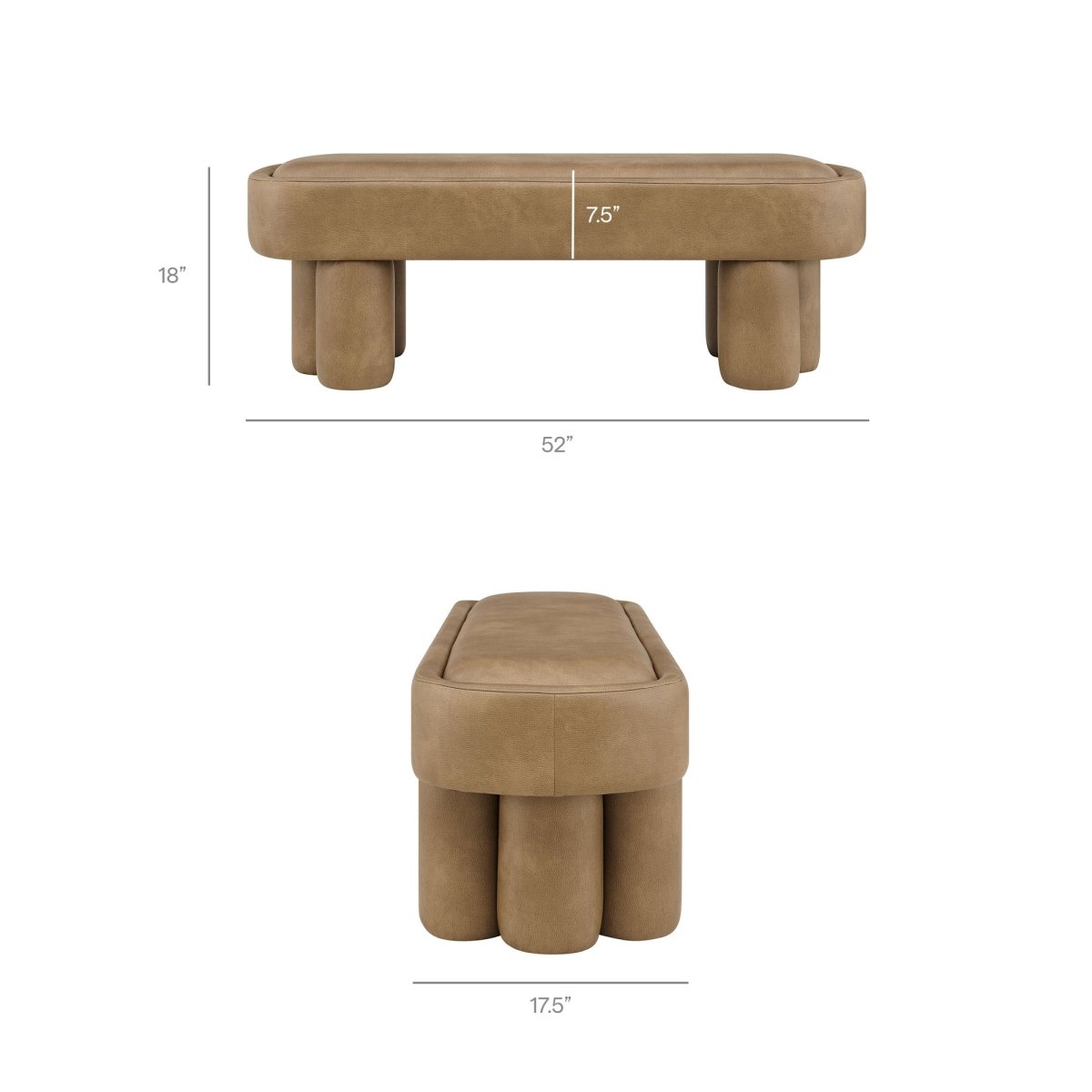 52 Inch Oval Vegan Leather Accent Bench with Sculptural Clover - Base Legs - Benches available at Alpine Outlets in Denver
