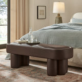 52 Inch Oval Vegan Leather Accent Bench with Sculptural Clover - Base Legs - Benches available at Alpine Outlets in Denver