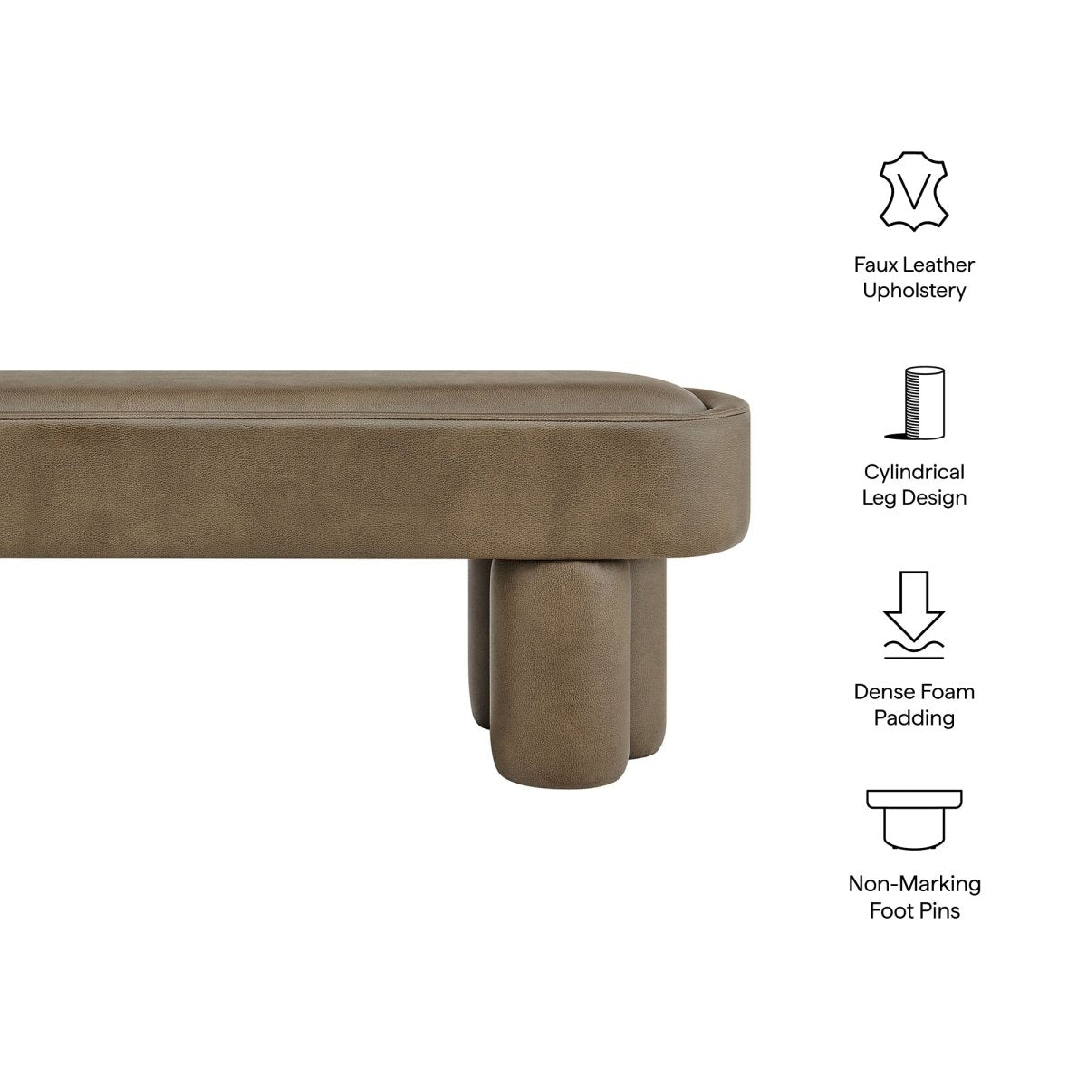 52 Inch Oval Vegan Leather Accent Bench with Sculptural Clover - Base Legs - Benches available at Alpine Outlets in Denver