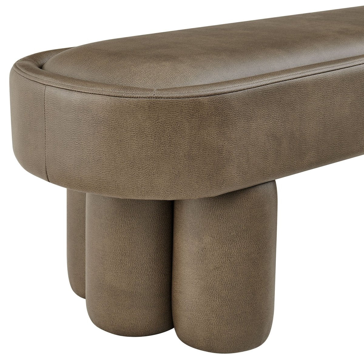 52 Inch Oval Vegan Leather Accent Bench with Sculptural Clover - Base Legs - Benches available at Alpine Outlets in Denver