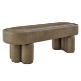 52 Inch Oval Vegan Leather Accent Bench with Sculptural Clover - Base Legs - Benches available at Alpine Outlets in Denver