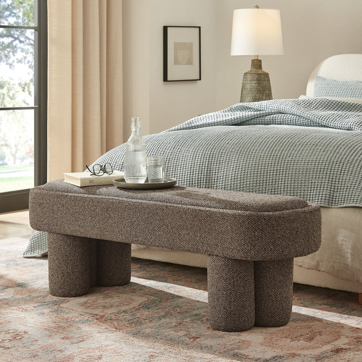 52 Inch Sculptural Oval Boucle Fabric Bench - Benches available at Alpine Outlets in Denver