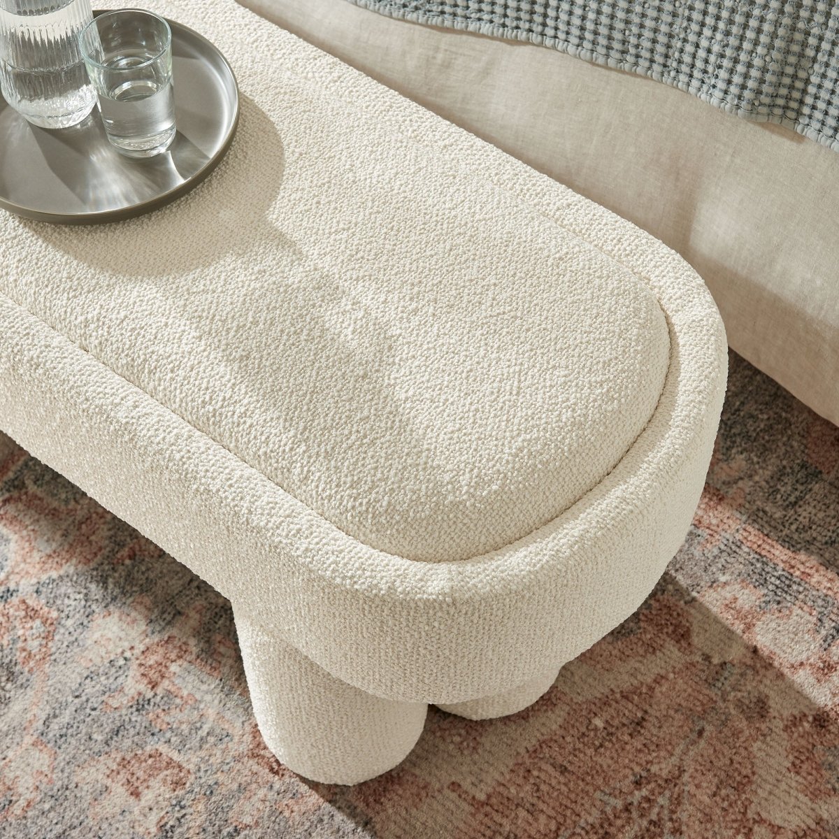 52 Inch Sculptural Oval Boucle Fabric Bench - Benches available at Alpine Outlets in Denver