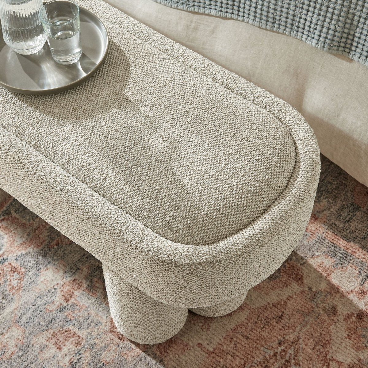 52 Inch Sculptural Oval Boucle Fabric Bench - Benches available at Alpine Outlets in Denver