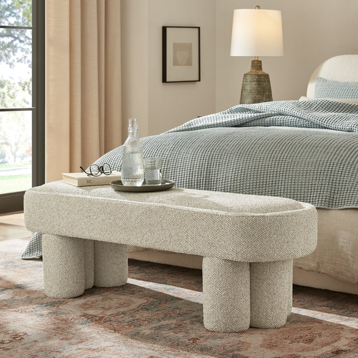 52 Inch Sculptural Oval Boucle Fabric Bench - Benches available at Alpine Outlets in Denver
