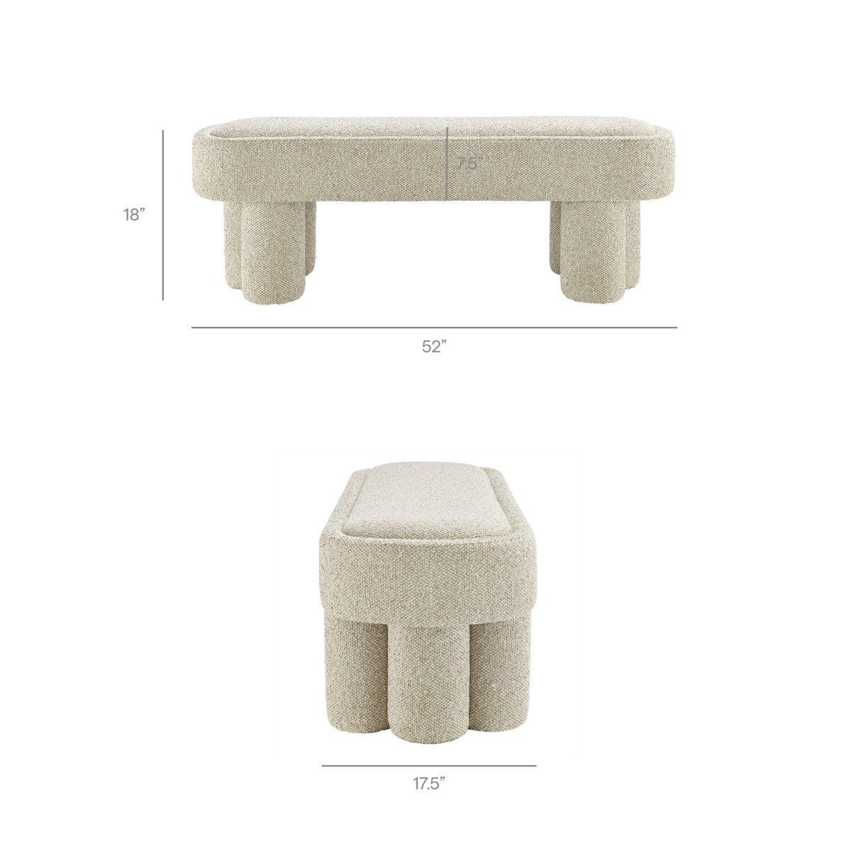 52 Inch Sculptural Oval Boucle Fabric Bench - Benches available at Alpine Outlets in Denver