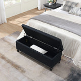 Button Tufted Storage Ottoman, Living Room Bench With Safety Close Hinge - Black