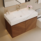 Wall Mounted Bathroom Vanity With Sink, Soft Close - Walnut / White