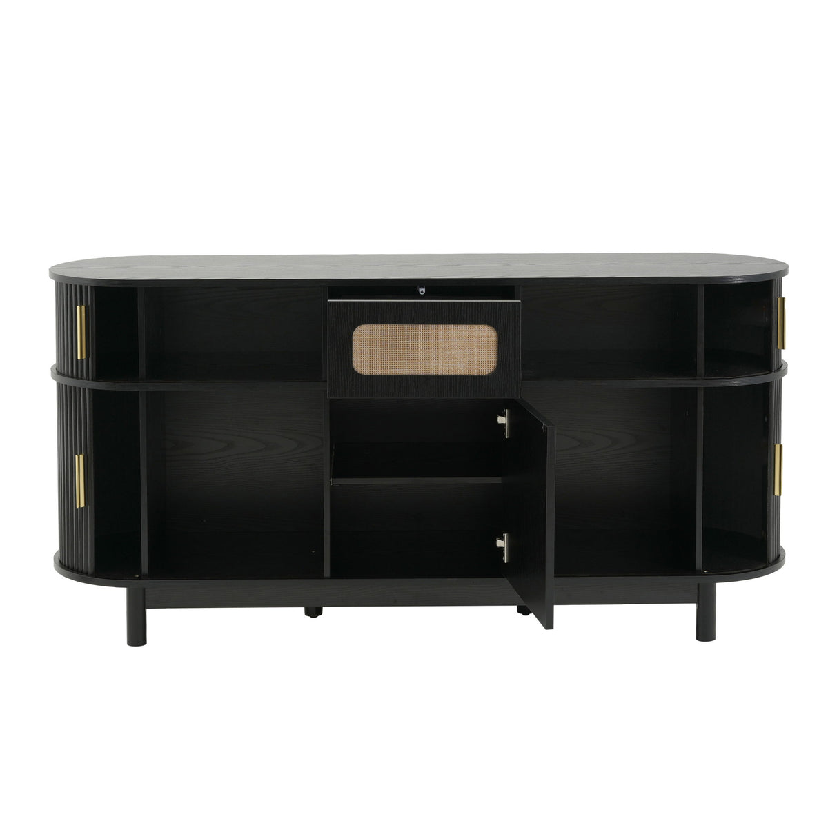 Fluted Sideboard Buffet Cabinet With Sliding Doors And Adjustable Shelves