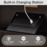 Nightstand With Charging Station, 2 Drawer Bedside Table - Black